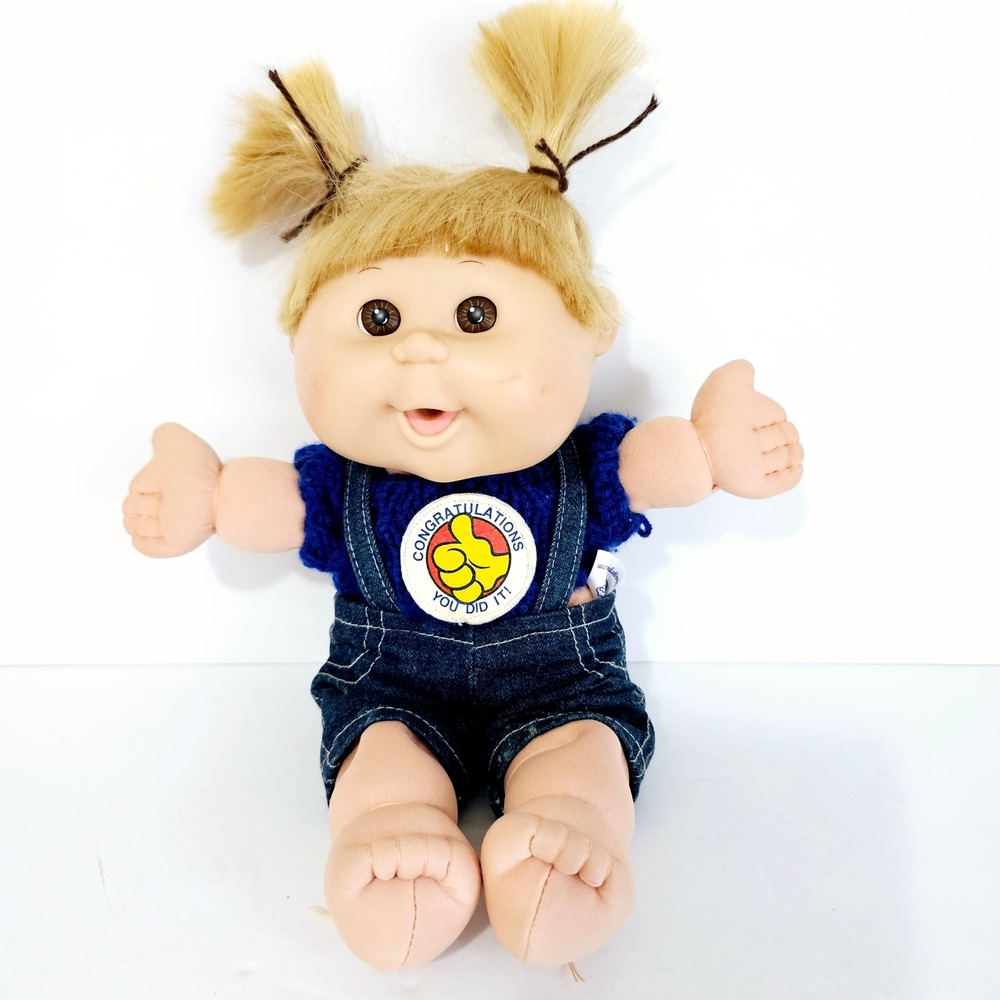 Cabbage Patch Kids Blinking Eyes Girl Doll Blonde Hair Pigtails Overalls  M751.1